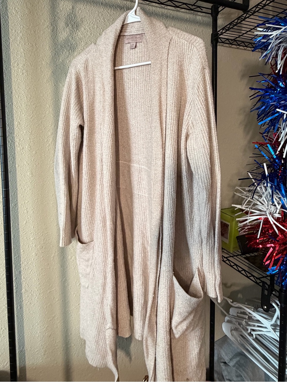 Barefoot Dreams Open-Front Longline Cardigan in Light Beige